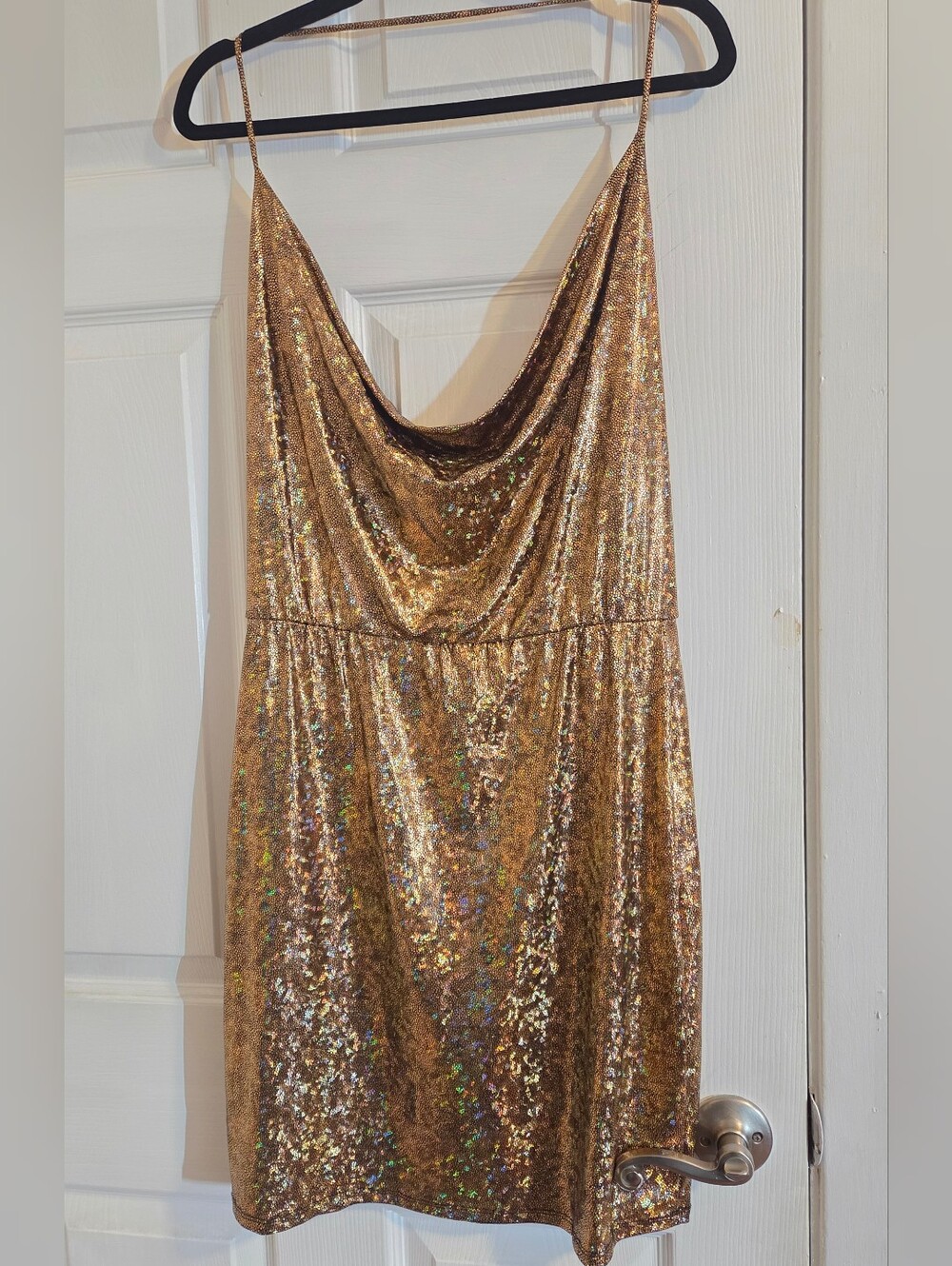 Backless Gold Sequin Cowl-Back Mini Dress